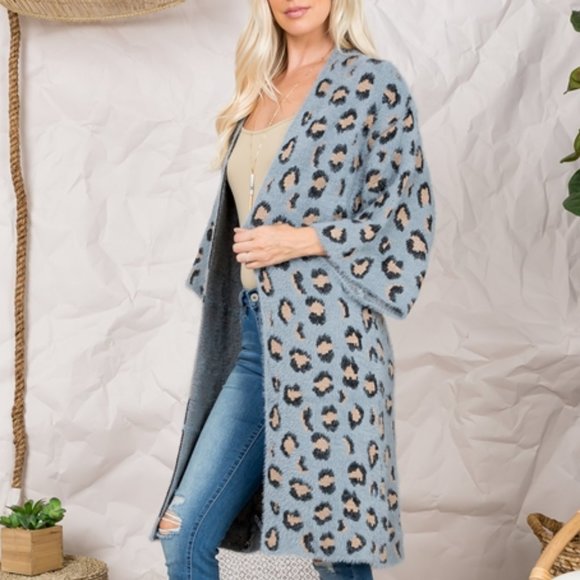 FIERCE DOLLZ Leopard Print Super Soft Fuzzy Cardig - Picture 5 of 7